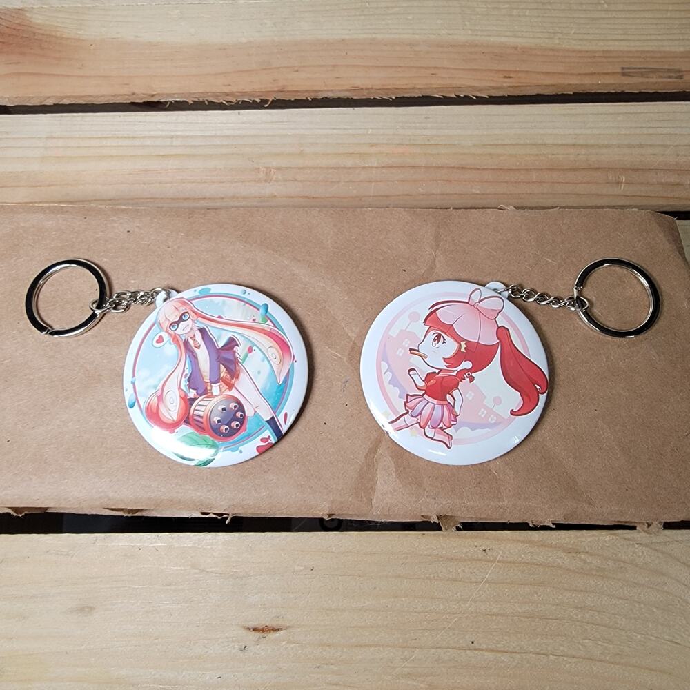 Set of 2 Anime Button Style Keychains: Futaba Sakura & Kasane Teto